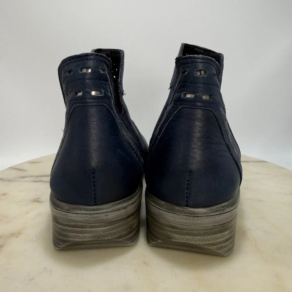 Naot Rivotra Leather & Suede Perforated Slip On Ankle Bootie Navy EU 41/US 9.5